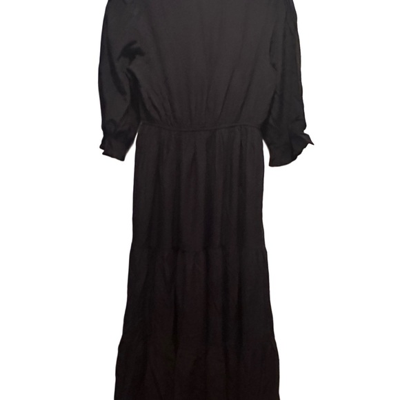 NWT Women's Casual Half Sleeve Tie V Neck Elastic High Neck Dress Black Size S - Picture 5 of 7
